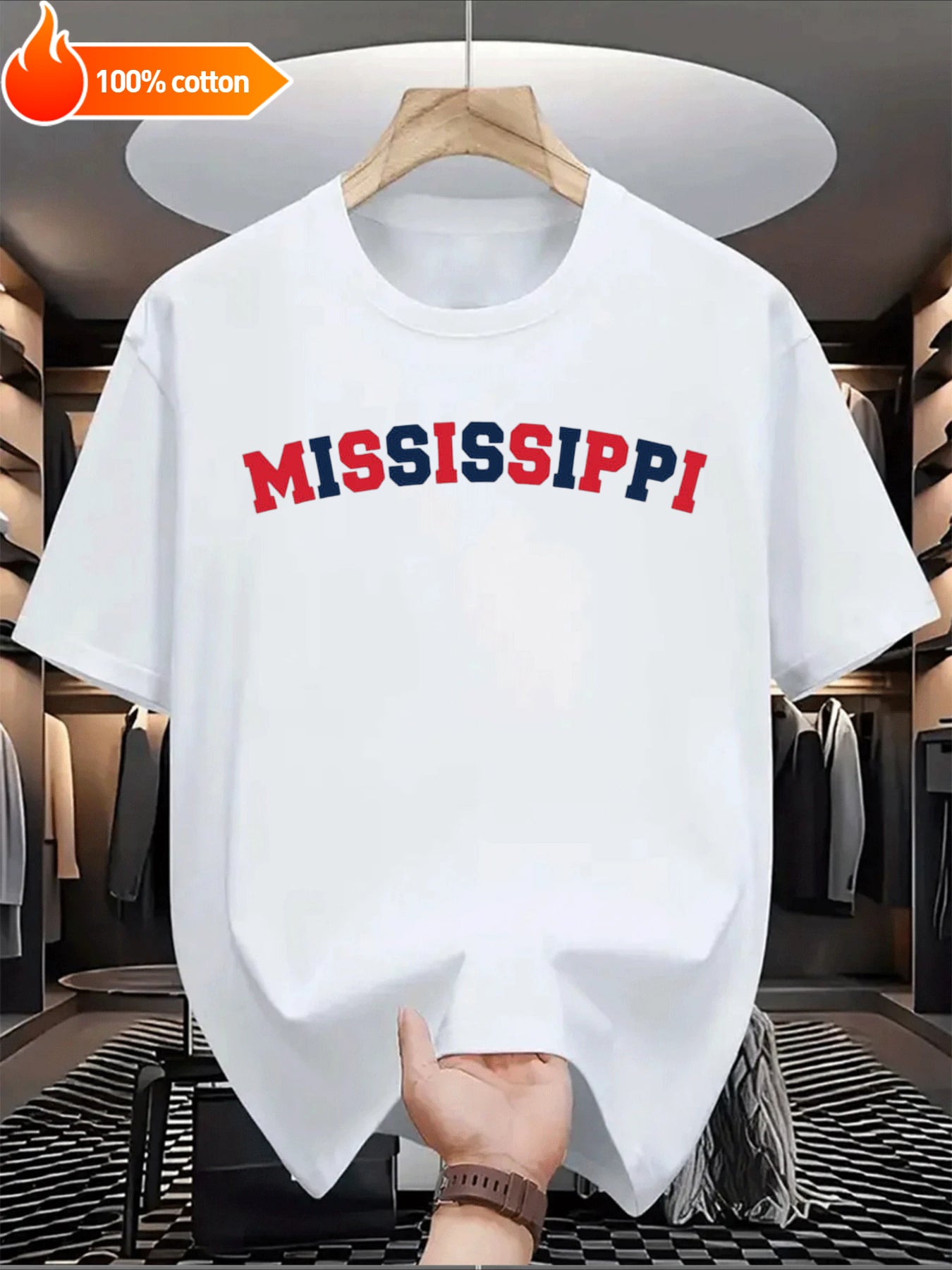 White T-shirt Mississippi Comfortable Cotton Casual Round Neck Perfect for Outdoor Activities Casual Attire