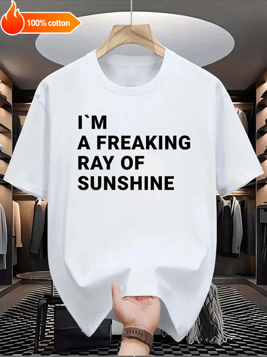 White T-shirt Sunshine Ray Comfortable Cotton Casual Round Neck Perfect for Outdoor Activities Casual Attire