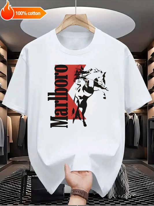 White T-shirt Riding the Wind: A Bold Journey Comfortable Cotton Casual Round Neck Perfect for Outdoor Activities Casual Attire